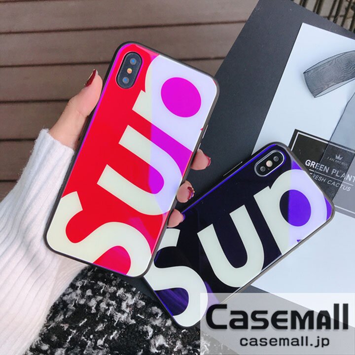 シュプリーム iPhonex ケース 背面ガラス ブルーレイ Supreme iPhone8 iPhone7PLUS カバー ペア