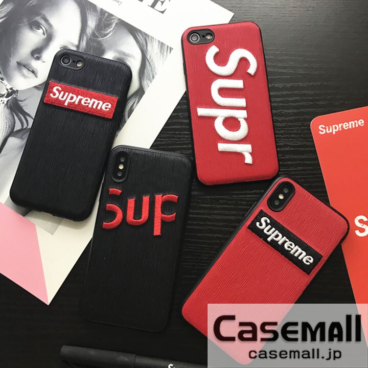 シュプリーム iPhone Xケース 刺繍ログ Supreme iPhone8 iPhone7PLUS カバー ペア