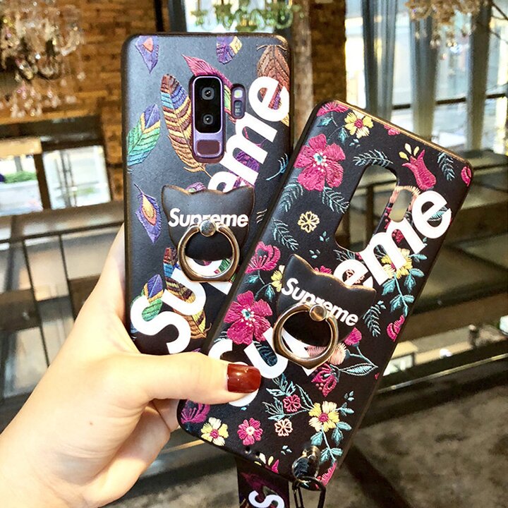 SUPREME ギャラクシーS9/S9+ ケース ストリート 落下防止 花/羽柄 キレイ